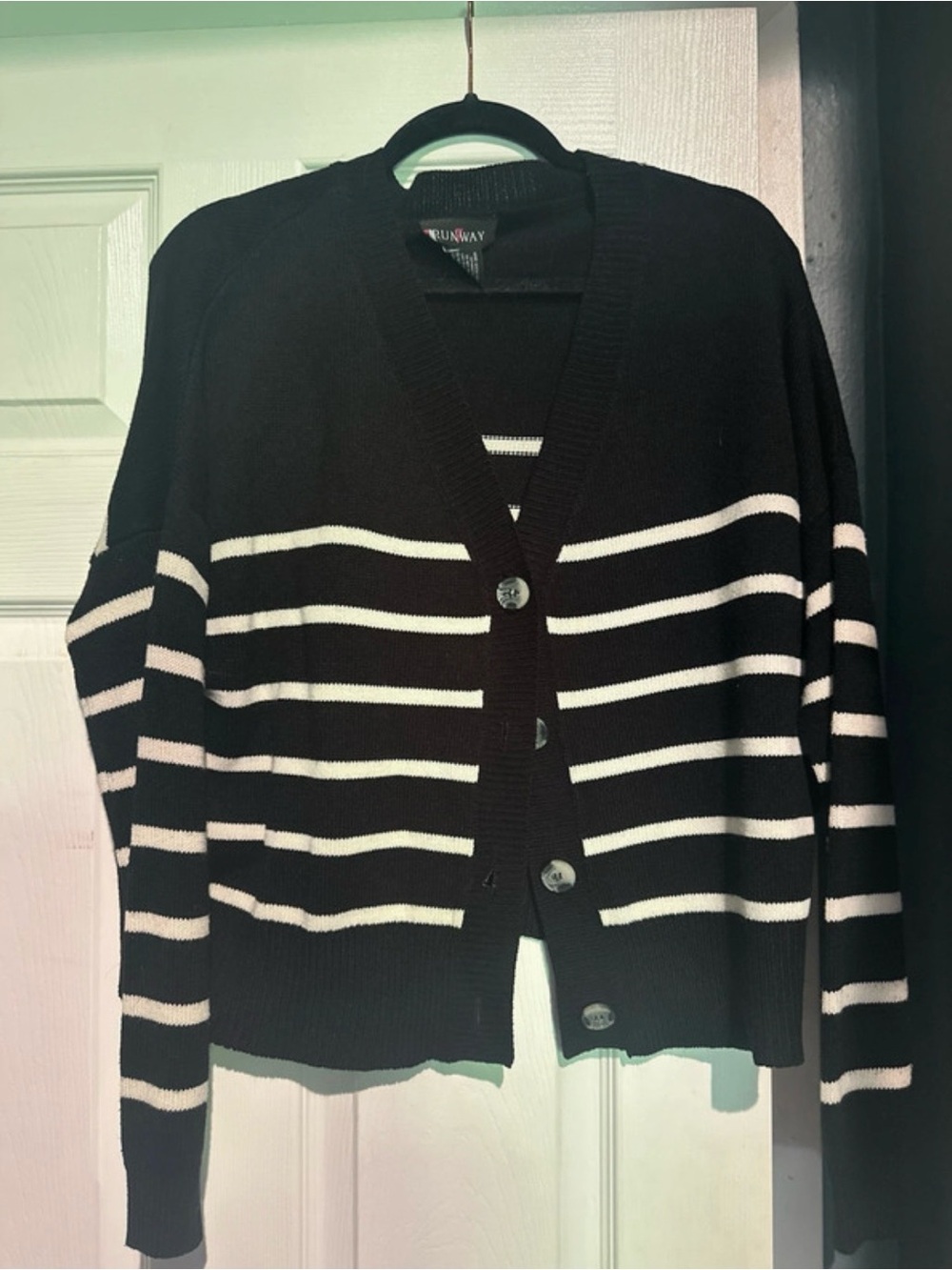 Striped Black and White Button-Up Women’s Cardigan